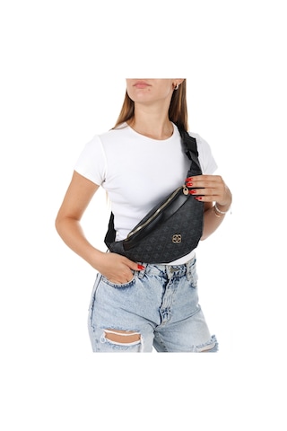 Newish Polo Kadın Desenli Mekanizmalı Cüzdan Ve Çapraz Omuz Askılı Bel Ve Omuz Çantası New345- Siyah - Siyah