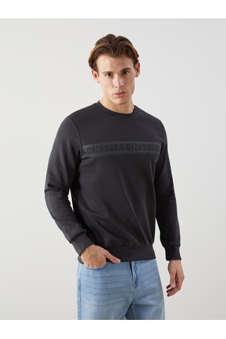 Lcwaıkıkı Classic Antrasit Bisiklet Yaka Baskılı Erkek Kalın Sweatshirt