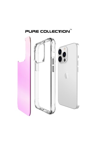 Bix Apple Uyumlu iPhone 13 Pro Max Pure Rainbow Renk Geçişli Şeffaf Kılıf Çizilmeye Dayanıklı Darbe Emici Parmak İzi Önleyici Pembe