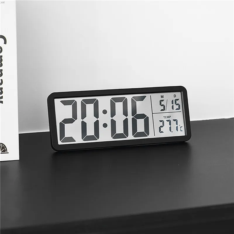 Lcd Ekranlı Modern Tasarım Dijital Duvar Saati Usb Pilli Zaman Tarih Sıcaklık Saat Gösterimi 20x8cm Açık Gri