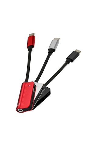 Honmex Type-c Çevirici Kablosu - Şarj + Müzik Dinle + Arama - Huawei, Samsung Galaxy S9/s8/note 8, Oneplus, Xiaomi Uyumlu - Kırmızı