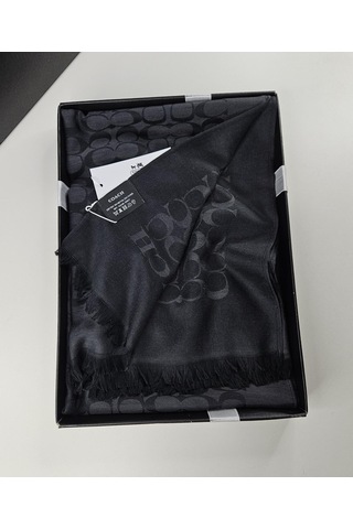 C Desen Yün İpek Şal İnce Kumaş Çift Taraflı Silk Scarfs Antrasit