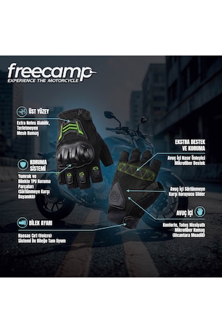 Freecamp Power Yarım Parmak Motosiklet Eldiveni-siyah-yeşil
