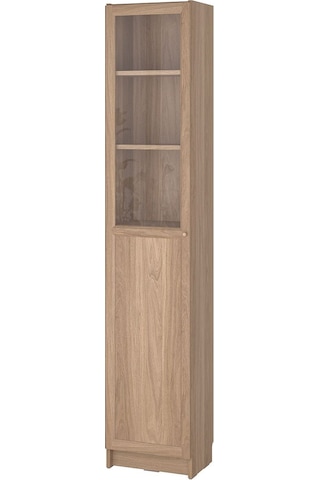 Cam Kapaklı Kitaplık, Meşe Görünümlü, 40x30x202 Cm Abanoz