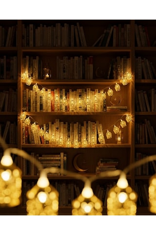 Muratech Dekoratif Ramazan Led Işık Pilli Cami Tasarımlı Zincir Aydınlatma Metal