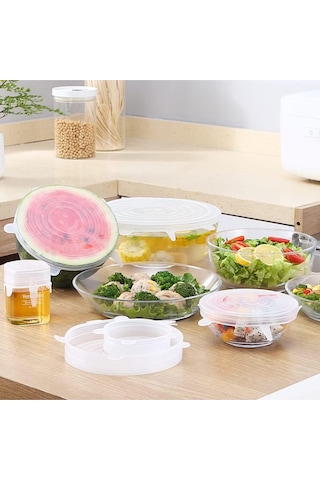 Mucit Home Silikon Kapak 6 Adet Esnek Silikon Kapak 6 Boy Tekrar Kullanılabilir Streç Kapak Şefaf