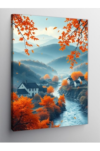 Kanvas Tablo Sonbahar Köy Manzarası 70cmx100cm