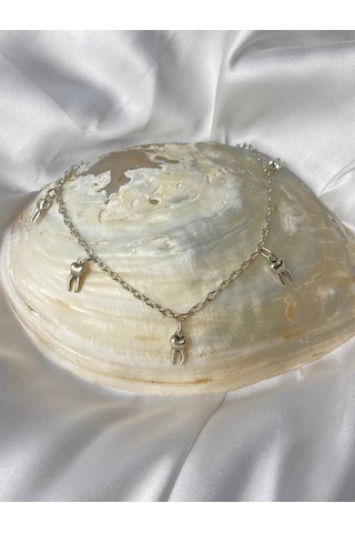 Gümüş Kaplama Diş Figürlü Kolye - Çoklu Uç Zincir Tasarımı Çok REnkli