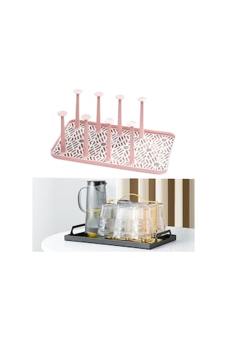 Trendooze 8 Çıkarılabilir Kancalı Pembe Bardak Kupası Düzenleyici Takımı Ev Dekorasyonu Pembe