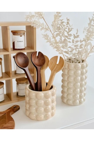 Mien Dekoratif Bubble Seramik Vazo 1032 Krem