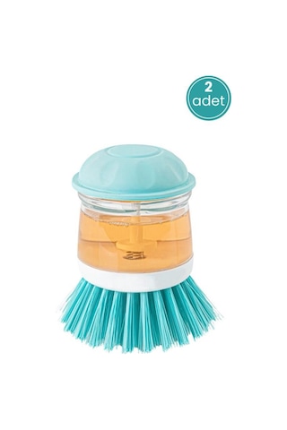2 Adet Deterjan Hazneli Bulaşık Fırçası, Basmalı Mutfak Banyo Temizlik Yıkama Fırçası 2 Li Set