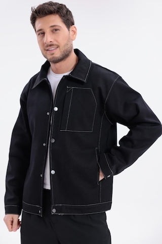 Erkek Dikiş Detaylı Oversize Gabardin Ceket - Mont-392 Siyah