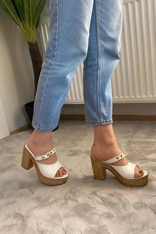 Asmi Shoes Kadın Tena Mantar Taban Platform Topuklu Terlik 10 Cm Snd456 Beyaz Beyaz