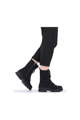 Mp 242-2212zn Siyah Kadın Kışlık Düz Postal Bot Ayakkabı 001