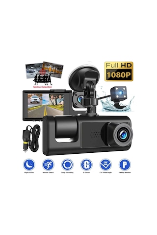 Black Box Wifi Destekli Full Hd 1080p 3 Lü Araç Kamerası Ön + İç + Arka Kamera Dvr Car Dashcam