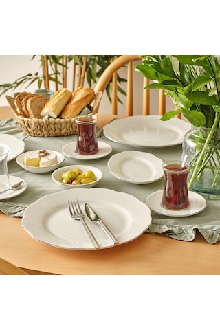 Bella Maison Clover Porselen 26 Parça 6 Kişilik Kahvaltı Takımı Silver Gümüş