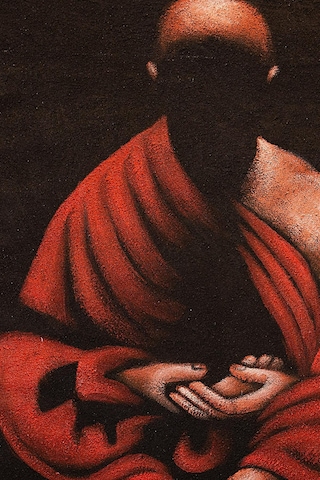 Meditasyon Halindeki Buda Kırmızı Ve Altın Tonlarda Tuval Tablo-126