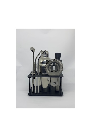10 Parça Süper Avantajlı Paket Pipetli Kokteyl Seti 750 Ml Shaker Stand Hediyeli
