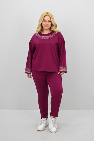 Kadın Büyük Beden Taş Baskı Detaylı Yüksek Bel Eşofman Takımı 8175-25 Siyah