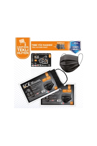 Ece Full Ultrasonik Tek Tek Paketli Meltblownlu Maske 400 Adet Siyah