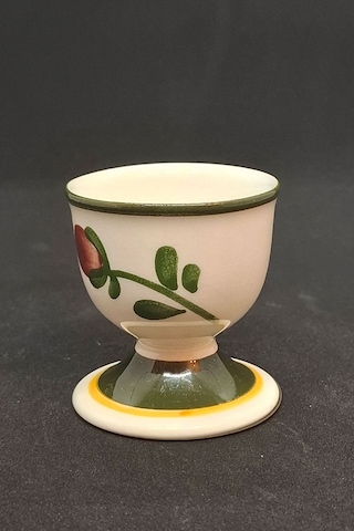 Mettlach El Boyaması Vintage Yumurtalık Çiçekli 1 Adet Bej - Kırmızı