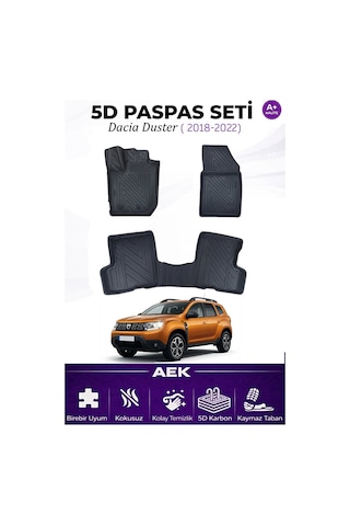 Dacia Duster 2018-2022 4x4 Araca Özel Havuzlu "karbon" Paspas Tak