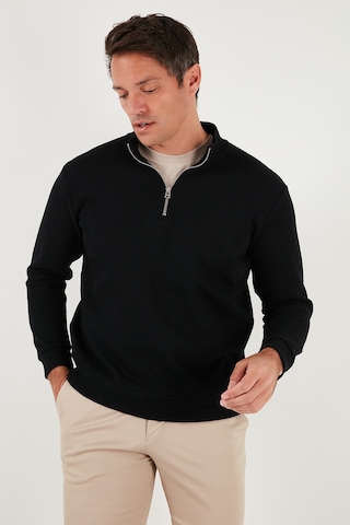 Buratti Pamuklu Relaxed Fit Yarım Fermuarlı Sıfır Yaka Örme Erkek Sweat 5901076 Siyah