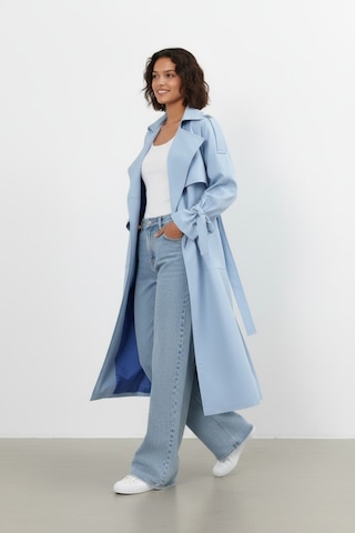 Durivya Cep Detaylı Oversize Trençkot Bebe Mavisi