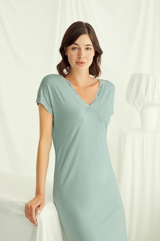 Monamise 18517 Kadın V Yaka Dantelli Düğmeli Kısa Kollu Gecelik-açıkyeşil Açık Yeşil