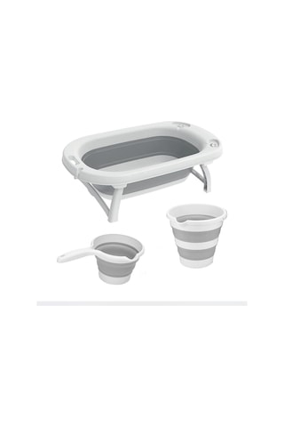Omnipazar Ak-779 Katlanır Bebek Yıkama Banyo Küvet 3'lü Set Beyaz-gri