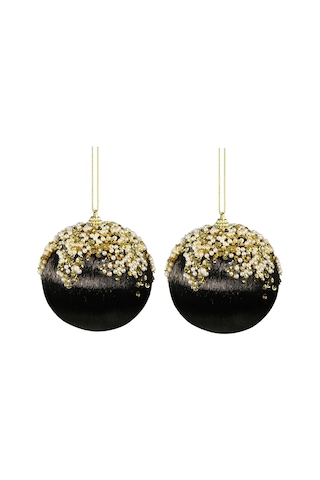 Yılbaşı Süsü Altın Pullu 2'li Top Siyah 10 Cm
