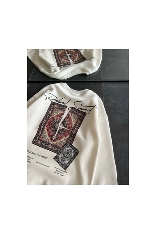 Butik İstanbul Bisiklet Yaka Baskılı Sweatshirt - Beyaz