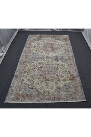 Zehra Abla Halı Vintage 4m2 El Dokuma Dekoratif Çift Göbekli Yün Halı 7156 Çok Renkli