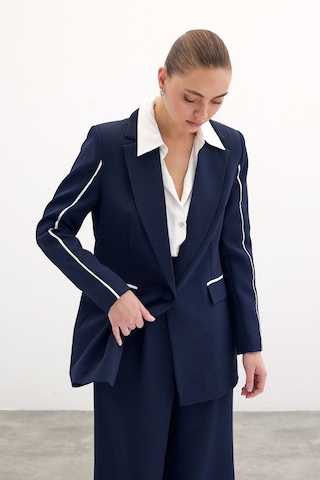 Sateen Kontrast Salaş Ceket - Lacivert-134593 Lacivert
