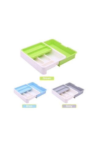 Bosphorusboutique02 7 Bölme Uzatılabilir Çekmece Giderleyici: Mutfak Çatal Bıçak Kaşık Saklama Kutusu Mavi Diğer