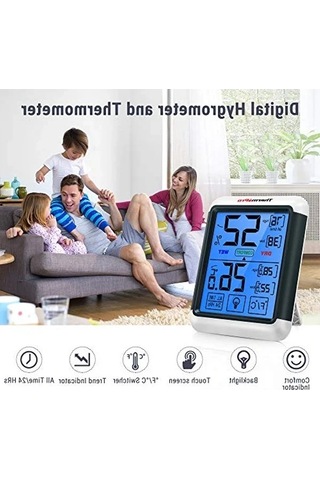 Dokunmatik Dijital Termometre Ve Nem Ölçer, 10 Cm Ekran