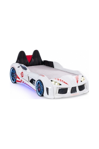Setay Arabalı Yatak, Raceing Car V8 Full Ledli Koltuklu Arabalı Yatak - Beyaz 100x190