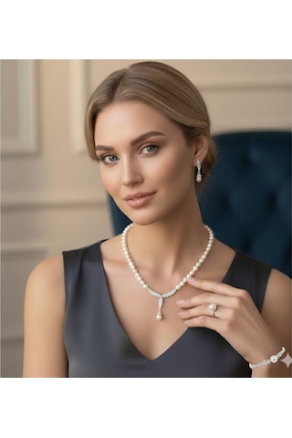 925 Ayar Papatya Silver Gerçek Kültür İncisi Set.rose.gold.rodaj Gümüş