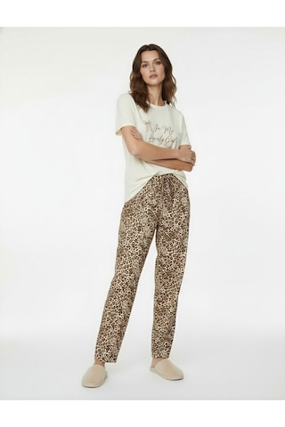 Koton Rahat Kalıp Pamuklu Örme Pijama Takımı Kahverengi Desenli 6wlk40271mk Kahverengi