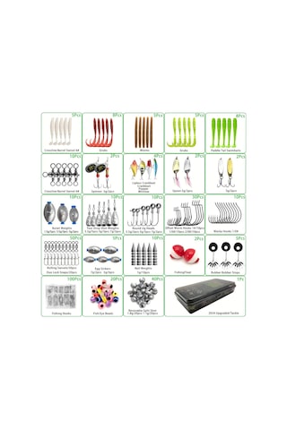 Valkyrie 354 Parça Balık Olta İğne Yem Seti Rapala Kurşun İğne Silikon Kaşık Çantalı Komple Set