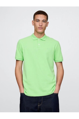 Logo Piqué Polo Yaka Erkek T-shirt Yeşil-7584 Yeşil