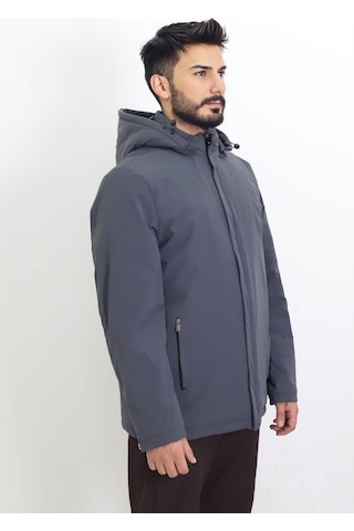 Hk Premium Mont Kapüşonlu Su İtici Rüzgar Geçirmez Parka Erkek Kışlık Gri