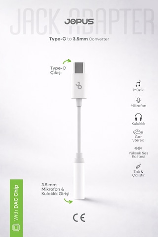 Aux Type-c To 3.5mm Jack Kulaklık Dönüştürücü - iPhone , Apple Uyumlu iPad  Ve Type-c Cihazlar İle Diğer