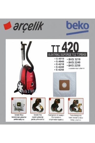 Arçelik Uyumlu S 4210 S 4240 S 4250 Elektrikli Süpürge Toz Torbası ( 5