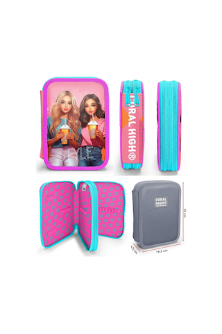Coral High Pembe Kırmızı Fashion Girl Kız Çocuk Okul Çantası Ve Organizer Kalemlik Seti 23669+11141 Pembe