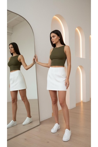 Biye Detaylı Crop Top Haki