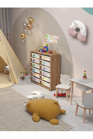 Berra 12 Sepet Stickerlı Çok Amaçlı Dolap Oyuncak Dolabı Çam Diğer