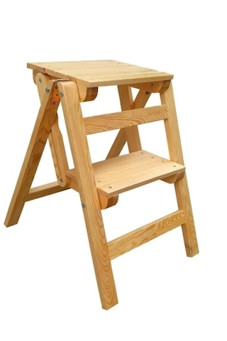 Ahşap Merdiven Tabure Katlanır 2 Basamaklı Natural