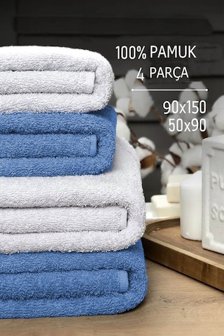 4 Lü Banyo Havlusu Takımı Soft Büyük Havlulu Pamuklu Havlu Seti 90x150 Cm Beyaz 001