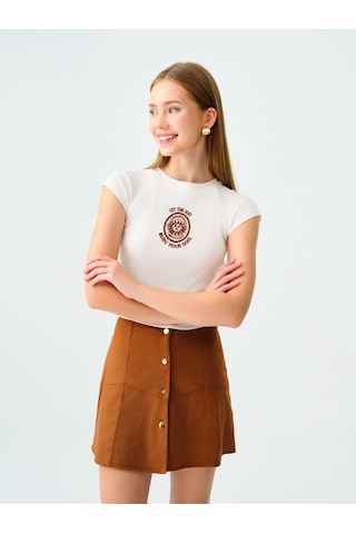 Fitted Kadın Tshirt K.kol Ekru